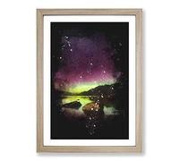 Big Box Art Aurora Australis Southern Lights Paint Splash Framed Wall Art Picture Print Ready to Hang, Oak A2 (62 x 45 cm)