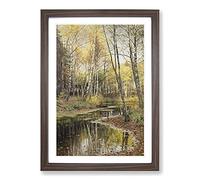 Big Box Art Autumn in The Birchwood by Peder Mork Monsted Framed Wall Art Picture Print Ready to Hang, Walnut A2 (62 x 45 cm)