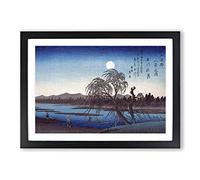Big Box Art Autumn Moon on The Tama River by Utagawa Hiroshige Framed Wall Art Picture Print Ready to Hang, Black A2 (62 x 45 cm)