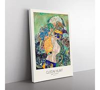Big Box Art Baby Cradle with Border by Gustav Klimt Canvas Wall Art Print Ready to Hang Picture, 76 x 50 cm (30 x 20 Inch), White, Cream, Black
