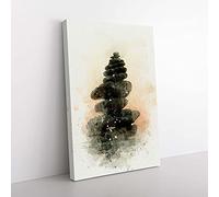 Big Box Art Balancing Zen Stones in Abstract Canvas Wall Art Print Ready to Hang Picture, 76 x 50 cm (30 x 20 Inch), White, Grey, Olive, Green, Black