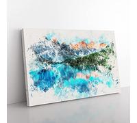 Big Box Art Banff National Park in Alberta Canada Watercolour Canvas Wall Art Print Ready to Hang Picture, 76 x 50 cm (30 x 20 Inch), Turquoise, Teal, Turquoise, Green, Orange