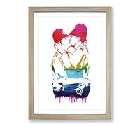 Big Box Art Banksy Kissing Policemen Framed Wall Art Picture Print Ready to Hang, Oak A2 (62 x 45 cm)