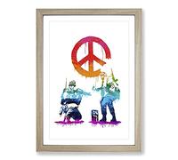 Big Box Art Banksy Peace Soldiers Framed Wall Art Picture Print Ready to Hang, Oak A2 (62 x 45 cm)
