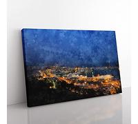 Big Box Art Barcelona Skyline Painting Canvas Wall Art Print Ready to Hang Picture, 76 x 50 cm (30 x 20 Inch), Blue, Black, Blue