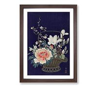 Big Box Art Basket of Flowers by Ohara Koson Framed Wall Art Picture Print Ready to Hang, Walnut A2 (62 x 45 cm)
