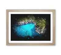 Big Box Art Bay of Islands in New Zealand Paint Splash Framed Wall Art Picture Print Ready to Hang, Oak A2 (62 x 45 cm)
