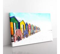 Big Box Art Beach Huts in Cape Town Painting Canvas Wall Art Print Ready to Hang Picture, 76 x 50 cm (30 x 20 Inch), White, Grey, Black, Gold