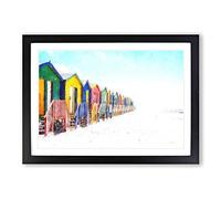Big Box Art Beach Huts in Cape Town Painting Framed Wall Art Picture Print Ready to Hang, Black A2 (62 x 45 cm)