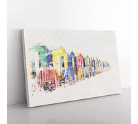 Big Box Art Beach Huts in Cape Town Watercolour Canvas Wall Art Print Ready to Hang Picture, 76 x 50 cm (30 x 20 Inch), White, Grey, Black, Gold