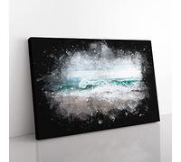 Big Box Art Beach in Santa Cruz California Paint Splash Canvas Wall Art Print Ready to Hang Picture, 76 x 50 cm (30 x 20 Inch), White, Grey, Blue, Turquoise
