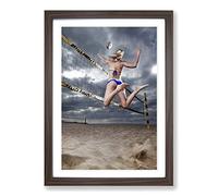 Big Box Art Beach Volleyball Sand Sport Framed Wall Art Picture Print Ready to Hang, Walnut A2 (62 x 45 cm)
