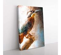 Big Box Art Beautiful Kingfisher Bird in Abstract Canvas Wall Art Print Ready to Hang Picture, 76 x 50 cm (30 x 20 Inch), White, Brown, Grey