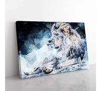 Big Box Art Beautiful Lion in Abstract Canvas Wall Art Print Ready to Hang Picture, 76 x 50 cm (30 x 20 Inch), Grey, Blue, Blue, Teal, Black