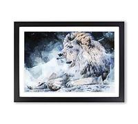 Big Box Art Beautiful Lion in Abstract Framed Wall Art Picture Print Ready to Hang, Black A2 (62 x 45 cm)