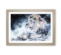Big Box Art Beautiful Lion in Abstract Framed Wall Art Picture Print Ready to Hang, Oak A2 (62 x 45 cm)