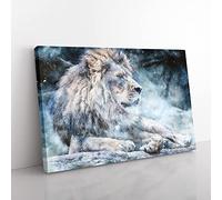 Big Box Art Beautiful Lion Painting Canvas Wall Art Print Ready to Hang Picture, 76 x 50 cm (30 x 20 Inch), Grey, Blue, Blue, Teal, Black