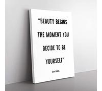 Big Box Art Beauty Begins Typography Canvas Wall Art Print Ready to Hang Picture, 76 x 50 cm (30 x 20 Inch), White, Black