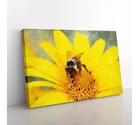Big Box Art Bee Collecting Pollen Painting Canvas Wall Art Print Ready to Hang Picture, 76 x 50 cm (30 x 20 Inch), Yellow, Orange, Grey