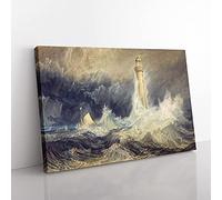 Big Box Art Bell Rock Lighthouse by Joseph Mallord William Turner Canvas Wall Art Print Ready to Hang Picture, 76 x 50 cm (30 x 20 Inch), Grey, Grey, Gold