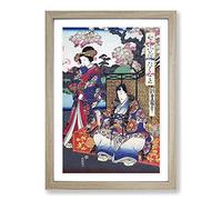Big Box Art Beneath The Cherry Tree by Utagawa Kunisada Framed Wall Art Picture Print Ready to Hang, Oak A2 (62 x 45 cm)