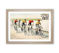 Big Box Art Bicycle Race by John Cameron Framed Wall Art Picture Print Ready to Hang, Oak A2 (62 x 45 cm)