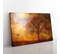 Big Box Art Bird and Tree at Sunset Painting Canvas Wall Art Print Ready to Hang Picture, 76 x 50 cm (30 x 20 Inch), Cream, Brown, Cream