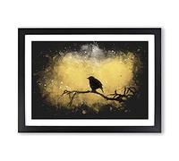 Big Box Art Bird at Sunset Paint Splash Framed Wall Art Picture Print Ready to Hang, Black A2 (62 x 45 cm)