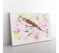 Big Box Art Bird in The Cherry Blossom Tree Watercolour Canvas Wall Art Print Ready to Hang Picture, 76 x 50 cm (30 x 20 Inch), Lavender, Grey, Brown, Olive, Green