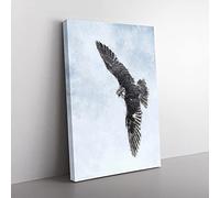 Big Box Art Bird of Prey Painting Canvas Wall Art Print Ready to Hang Picture, 76 x 50 cm (30 x 20 Inch), White, Grey, Grey