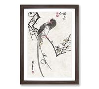 Big Box Art Bird on a Plum Branch by Utagawa Hiroshige Framed Wall Art Picture Print Ready to Hang, Walnut A2 (62 x 45 cm)