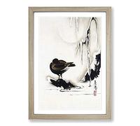 Big Box Art Bird & Willow Tree in The Snow by Shibata Zeshin Framed Wall Art Picture Print Ready to Hang, Oak A2 (62 x 45 cm)