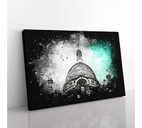 Big Box Art Birds Above Sacre Coeur Paris Paint Splash Canvas Wall Art Print Ready to Hang Picture, 76 x 50 cm (30 x 20 Inch), White, Grey, Teal, Grey, Black