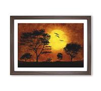 Big Box Art Birds and Trees at Sunset Painting Framed Wall Art Picture Print Ready to Hang, Walnut A2 (62 x 45 cm)