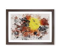 Big Box Art Birds and Trees at Sunset Watercolour Framed Wall Art Picture Print Ready to Hang, Walnut A2 (62 x 45 cm)