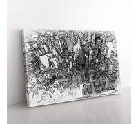 Big Box Art Birds Eye View of New York City in Abstract Canvas Wall Art Print Ready to Hang Picture, 76 x 50 cm (30 x 20 Inch), White, Grey, Black
