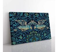 Big Box Art Birds & Flowers Pattern by William Morris Canvas Wall Art Print Ready to Hang Picture, 76 x 50 cm (30 x 20 Inch), Black, Turquoise, Beige, Green