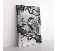 Big Box Art Birds with an Owl by Kawanabe Kyosai Painting Canvas Wall Art Print Ready to Hang Picture, 76 x 50 cm (30 x 20 Inch), Grey, Black