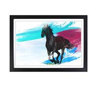 Big Box Art Black Horse Running V2 Framed Wall Art Picture Print Ready to Hang, A2 (62 x 45 cm)