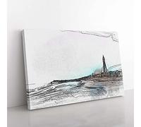Big Box Art Blackpool Tower & Beach in Abstract Canvas Wall Art Print Ready to Hang Picture, 76 x 50 cm (30 x 20 Inch), White, Grey, Black