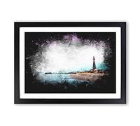 Big Box Art Blackpool Tower & Beach Paint Splash Framed Wall Art Picture Print Ready to Hang, Black A2 (62 x 45 cm)