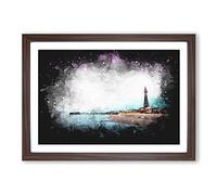 Big Box Art Blackpool Tower & Beach Paint Splash Framed Wall Art Picture Print Ready to Hang, Walnut A2 (62 x 45 cm)