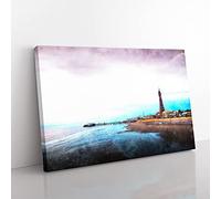 Big Box Art Blackpool Tower & Beach Painting Canvas Wall Art Print Ready to Hang Picture, 76 x 50 cm (30 x 20 Inch), White, Grey, Black