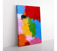 Big Box Art Blocks of Colour in Abstract Canvas Wall Art Print Ready to Hang Picture, 76 x 50 cm (30 x 20 Inch), Red, Olive, Green, Blue, Lavender, Pink