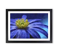Big Box Art Blue Flower Painting Framed Wall Art Picture Print Ready to Hang, Black A2 (62 x 45 cm)