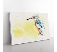 Big Box Art Blue Kingfisher Watercolour Canvas Wall Art Print Ready to Hang Picture, 76 x 50 cm (30 x 20 Inch), White, Gold, Grey, Black