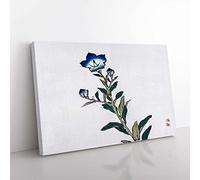 Big Box Art Blue Morning Glory Flower by Kono Bairei Painting Canvas Wall Art Print Ready to Hang Picture, 76 x 50 cm (30 x 20 Inch), White, Black, Grey