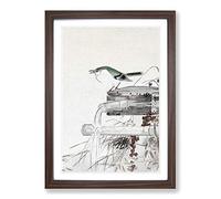 Big Box Art Blue Nightingale Bird by Ohara Koson Framed Wall Art Picture Print Ready to Hang, Walnut A2 (62 x 45 cm)