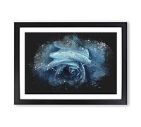 Big Box Art Blue Rose Flower Vol.1 Paint Splash Framed Wall Art Picture Print Ready to Hang, Black A2 (62 x 45 cm)