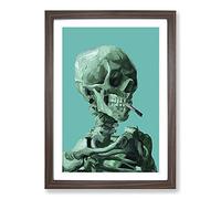 Big Box Art Blue Skull of A Skeleton with Cigarette by Vincent Van Gogh Framed Wall Art Picture Print Ready to Hang, Walnut A2 (62 x 45 cm)